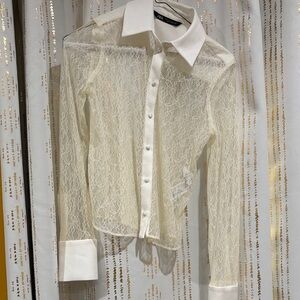 Zara White Sheer Lace Shirt
